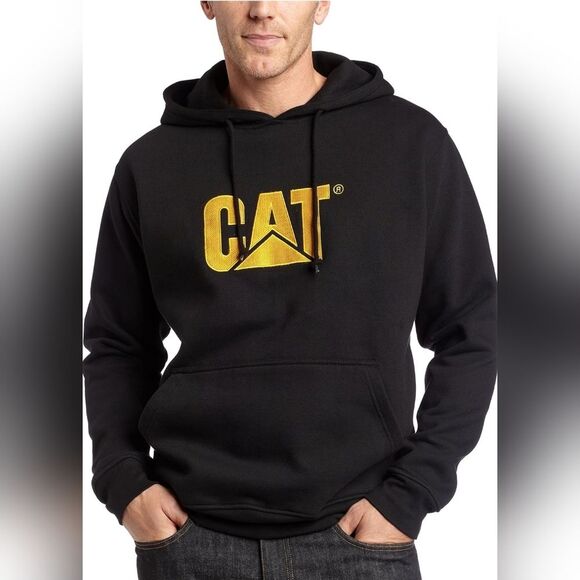 Caterpillar CAT Men’s M Embroidered Cotton Rich Pullover Logo Hoodie Black NWT - Picture 1 of 6